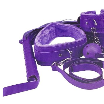 8-dielny fialový BDSM kit s kožušinou