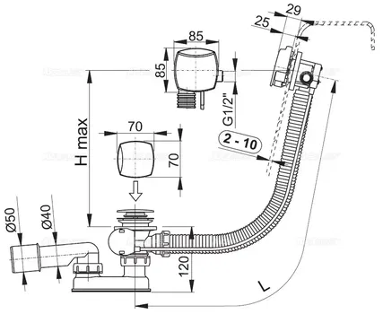 Alcadrain Sifón vaňový automat s napúšťaním prepadom, kov A564KM3-100 A564KM3-100