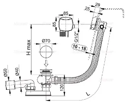 Alcadrain Sifón vaňový automat s napúšťaním prepadom pre hrubostenné vane, kov A565KM1-100 A565KM1-100