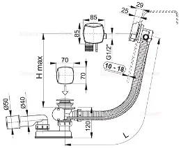 Alcadrain Sifón vaňový automat s napúšťaním prepadom pre hrubostenné vane, kov A565KM3-100 A565KM3-100