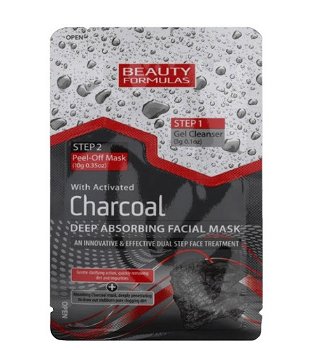 Beauty Formulas Čistiaca starostlivosť o pleť s aktívnym uhlím 2v1 ( Charcoal Deep Absorbing Facial Mask) 13 g