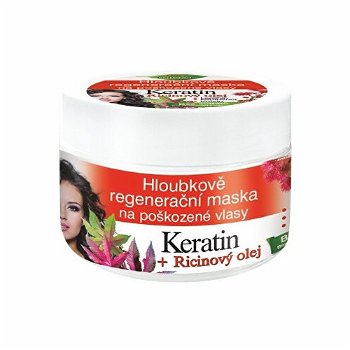 Bione Cosmetics Hĺbkovo regeneračná maska na poškodené vlasy Keratin + Ricinový olej 260 ml
