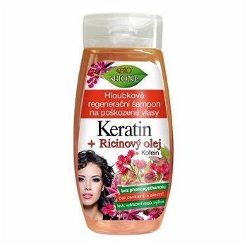 Bione Cosmetics Hĺbkovo regeneračný šampón na poškodené vlasy Keratin + Ricinový olej 260 ml