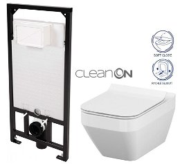 DEANTE Podstavný rám, pre závesné WC misy bez tlačidla + WC CERSANIT CLEANON CREA štvorec + SEDADLO CST_WC01 X CR2