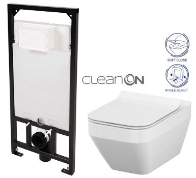 DEANTE Podstavný rám, pre závesné WC misy bez tlačidla + WC CERSANIT CLEANON CREA štvorec + SEDADLO CST_WC01 X CR2