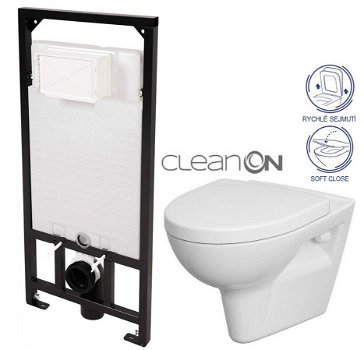DEANTE Podstavný rám, pre závesné WC misy bez tlačidla + WC CERSANIT CLEANON PARVA + SEDADLO CST_WC01 X PA1