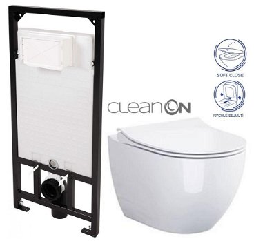 DEANTE Podstavný rám, pre závesné WC misy bez tlačidla + WC CERSANIT ZEN CLEANON + SEDADLO CST_WC01 X HA1