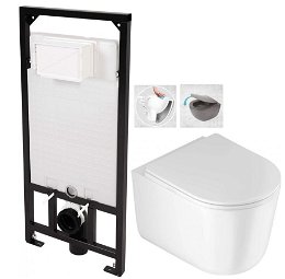 DEANTE Podstavný rám, pre závesné WC misy bez tlačidla + WC DEANTE Jasmin so sedadlom RIMLESS CST_WC01 X JA1