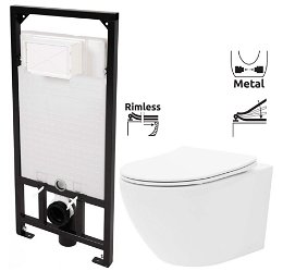 DEANTE Podstavný rám, pre závesné WC misy bez tlačidla + WC REA Carlo Flat Mini Rimlesss + SEDADLO CST_WC01 X CF1