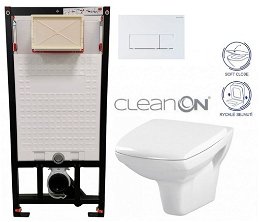 DEANTE Podstavný rám, pre závesné WC misy + SLIM tlačidlo bílé  + WC CERSANIT CLEANON CARINA + SEDADLO CST_WC01 A51P CA2