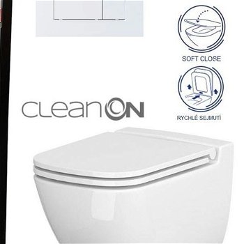 DEANTE Podstavný rám, pre závesné WC misy + SLIM tlačidlo bílé  + WC CERSANIT CLEANON CASPIA + SEDADLO CST_WC01 A51P CP1
