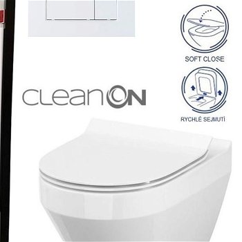 DEANTE Podstavný rám, pre závesné WC misy + SLIM tlačidlo bílé  + WC CERSANIT CLEANON CREA OVÁL + SEDADLO CST_WC01 A51P CR1