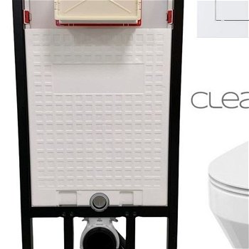 DEANTE Podstavný rám, pre závesné WC misy + SLIM tlačidlo bílé  + WC CERSANIT CLEANON CREA OVÁL + SEDADLO CST_WC01 A51P CR1