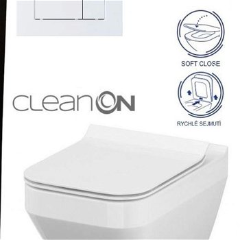 DEANTE Podstavný rám, pre závesné WC misy + SLIM tlačidlo bílé  + WC CERSANIT CLEANON CREA štvorec + SEDADLO CST_WC01 A51P CR2