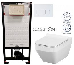DEANTE Podstavný rám, pre závesné WC misy + SLIM tlačidlo bílé  + WC CERSANIT CLEANON CREA štvorec + SEDADLO CST_WC01 A51P CR2