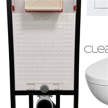 DEANTE Podstavný rám, pre závesné WC misy + SLIM tlačidlo bílé  + WC CERSANIT CLEANON PARVA + SEDADLO CST_WC01 A51P PA1