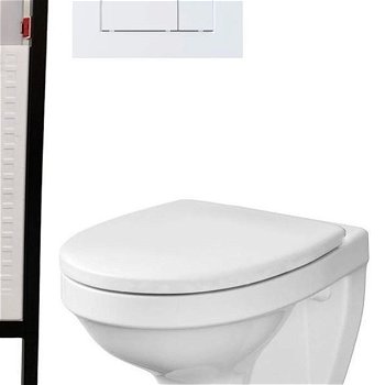 DEANTE Podstavný rám, pre závesné WC misy + SLIM tlačidlo bílé  + WC CERSANIT DELFI + SEDADLO CST_WC01 A51P DE1