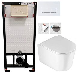 DEANTE Podstavný rám, pre závesné WC misy + SLIM tlačidlo bílé  + WC DEANTE Jasmin so sedadlom RIMLESS CST_WC01 A51P JA1
