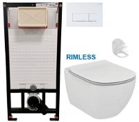 DEANTE Podstavný rám, pre závesné WC misy + SLIM tlačidlo bílé  + WC Ideal Standard Tesi se sedlem RIMLESS CST_WC01 A51P TE2