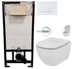 DEANTE Podstavný rám, pre závesné WC misy + SLIM tlačidlo bílé  + WC Ideal Standard Tesi so sedadlom SoftClose, AquaBlade CST_WC01 A51P TE1