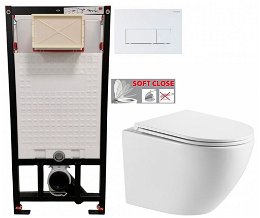 DEANTE Podstavný rám, pre závesné WC misy + SLIM tlačidlo bílé  + WC INVENA LIMNOS WITH SOFT  se sedlem RIMLESS CST_WC01 A51P LI1