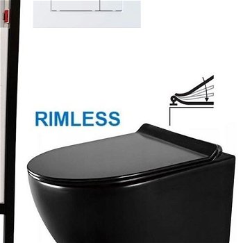 DEANTE Podstavný rám, pre závesné WC misy + SLIM tlačidlo bílé  + WC MEXEN LENA ČERNÁ Rimless + SEDADLO CST_WC01 A51P ME01