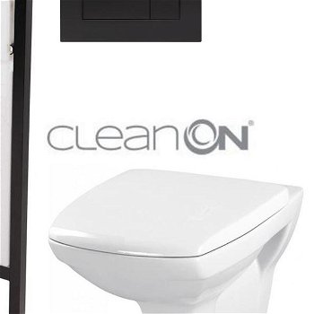 DEANTE Podstavný rám, pre závesné WC misy + SLIM tlačidlo černé + WC CERSANIT CLEANON CARINA + SEDADLO CST_WC01 N51P CA1