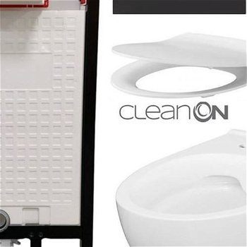 DEANTE Podstavný rám, pre závesné WC misy + SLIM tlačidlo černé + WC CERSANIT CLEANON MODUO + SEDADLO CST_WC01 N51P MO1