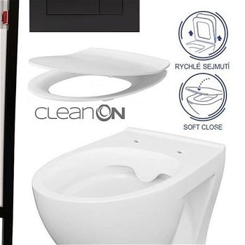 DEANTE Podstavný rám, pre závesné WC misy + SLIM tlačidlo černé + WC CERSANIT CLEANON MODUO + SEDADLO CST_WC01 N51P MO1