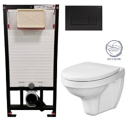 DEANTE Podstavný rám, pre závesné WC misy + SLIM tlačidlo černé + WC CERSANIT DELFI + SOFT SEDADLO CST_WC01 N51P DE2