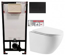 DEANTE Podstavný rám, pre závesné WC misy + SLIM tlačidlo černé + WC INVENA LIMNOS WITH SOFT  se sedlem RIMLESS CST_WC01 N51P LI1