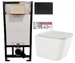 DEANTE Podstavný rám, pre závesné WC misy + SLIM tlačidlo černé + WC INVENA PAROS  + SEDADLO CST_WC01 N51P RO1