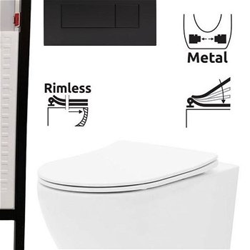 DEANTE Podstavný rám, pre závesné WC misy + SLIM tlačidlo černé + WC REA Carlo Flat Mini Rimlesss + SEDADLO CST_WC01 N51P CF1