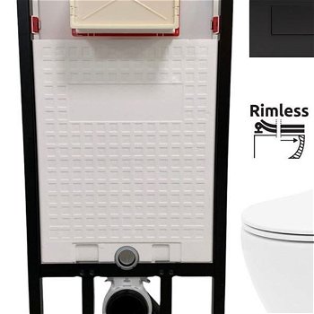 DEANTE Podstavný rám, pre závesné WC misy + SLIM tlačidlo černé + WC REA Carlo Flat Mini Rimlesss + SEDADLO CST_WC01 N51P CF1