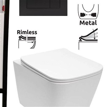 DEANTE Podstavný rám, pre závesné WC misy + SLIM tlačidlo černé + WC REA Raul Rimless + SEDADLO CST_WC01 N51P RA1