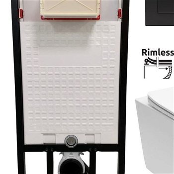 DEANTE Podstavný rám, pre závesné WC misy + SLIM tlačidlo černé + WC REA Raul Rimless + SEDADLO CST_WC01 N51P RA1
