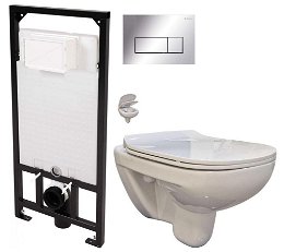 DEANTE Podstavný rám, pre závesné WC misy + SLIM tlačidlo chrom + WC bez oplachového kruhu Edge + SEDADLO CST_WC01 051P EG1