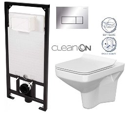 DEANTE Podstavný rám, pre závesné WC misy + SLIM tlačidlo chrom + WC CERSANIT CLEANON COMO + SEDADLO CST_WC01 051P CO1