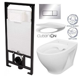 DEANTE Podstavný rám, pre závesné WC misy + SLIM tlačidlo chrom + WC CERSANIT CLEANON MODUO + SEDADLO CST_WC01 051P MO1