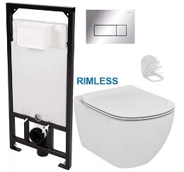 DEANTE Podstavný rám, pre závesné WC misy + SLIM tlačidlo chrom + WC Ideal Standard Tesi se sedlem RIMLESS CST_WC01 051P TE2