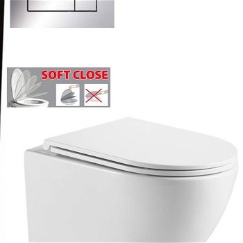DEANTE Podstavný rám, pre závesné WC misy + SLIM tlačidlo chrom + WC INVENA LIMNOS WITH SOFT  se sedlem RIMLESS CST_WC01 051P LI1