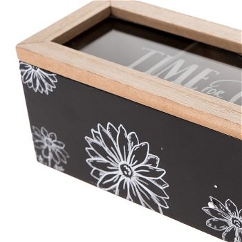 Drevený box na čajové vrecká Meadow flowers čierna, 23 x 8 x 8 cm