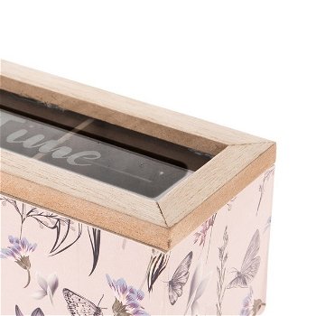 Drevený box na čajové vrecká Pinkie ružová, 23 x 8 x 8 cm