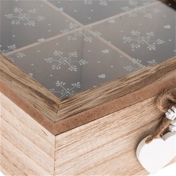 Drevený box so 4 priehradkami Snowflake, 18 x 18 x 7 cm