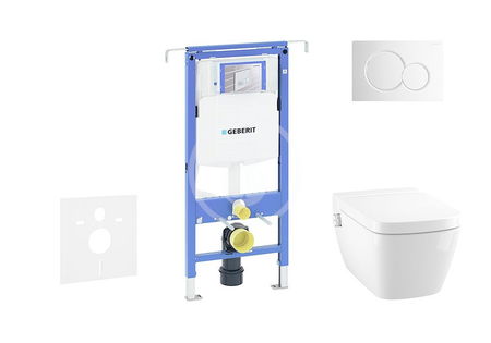 GEBERIT - Duofix Modul na závesné WC s tlačidlom Sigma01, lesklý chróm + Tece One - sprchovacia toaleta a doska, Rimless, SoftClose 111.355.00.5 NT2