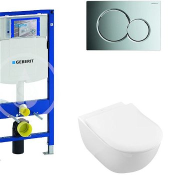 GEBERIT - Duofix Modul na závesné WC s tlačidlom Sigma01, lesklý chróm + Villeroy Boch - WC a doska, DirectFlush, SoftClose, CeramicPlus 111.300.00.5 NI2