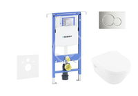 GEBERIT - Duofix Modul na závesné WC s tlačidlom Sigma01, lesklý chróm + Villeroy Boch - WC a doska, DirectFlush, SoftClose, CeramicPlus 111.355.00.5 NB2