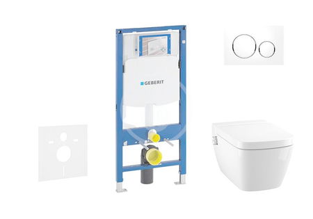 GEBERIT - Duofix Modul na závesné WC s tlačidlom Sigma20, biela/lesklý chróm + Tece One - sprchovacia toaleta a doska, Rimless, SoftClose 111.300.00.5 NT4