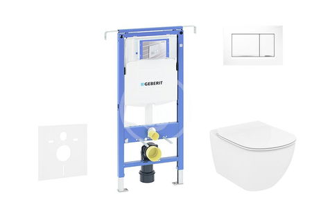 GEBERIT - Duofix Modul na závesné WC s tlačidlom Sigma30, biela/lesklý chróm + Ideal Standard Tesi - WC a doska, Aquablade, SoftClose 111.355.00.5 NU5