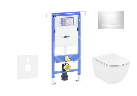 GEBERIT - Duofix Modul na závesné WC s tlačidlom Sigma30, lesklý chróm/chróm mat + Ideal Standard Tesi - WC a doska, Aquablade, SoftClose 111.355.00.5 NU6